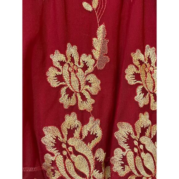 ALFANI PETITES Red Sheer Poet Sleeve Floral Blouse Size Large - Picture 5 of 5